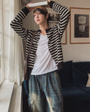 Moment Punching Stripe Knit Cardigan