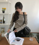 Pouch Multi Stripe One-Shoulder Long Sleeve