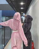 Wrinkle Velour Two Way Crop Hood Zip-Up