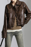 Crop Stiff Leather Jacket