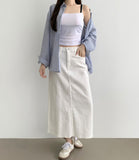 H-line Loose Back Slit Cotton Long Skirt