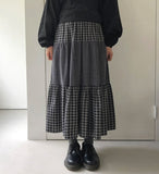 Shinpis Frill Check Long Skirt
