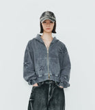 (W) PINCH WASHED CROP HOOD ZIP-UP