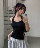 Mute cut side eyelet halter sleeveless
