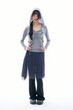 Teen open shoulder shirring hood top