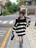 Dolce boxy stripe off-shoulder long sleeve knit