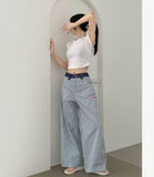 Stripe Heart Embroidery Patch Avant Wide Fit Pants
