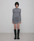 Asymmetrical Draped Mock Neck Dress