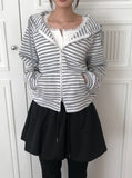 Board Stripe Color Matching Two-Way Hood Zip-Up