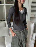 Noi See-Through RIb Slim Long Sleeve