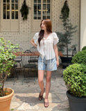 Collie Tulip-Sleeve Pintuck String Blouse