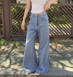 Cooling Tencel Cut Summer Banding Thin Wide Denim Pants