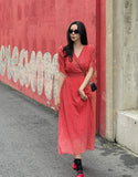Heidi Zanflower Shirring Chiffon Long One Piece