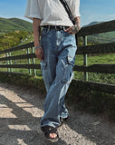 Dust washing cargo denim pants