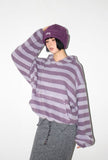 EYELET STRIPE FLEECE HOODIE