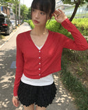 Lining Dot V-neck See-through Crop Cardigan