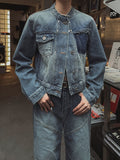 Chike Unbalanced Cropped Denim Jacket
