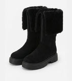 Folding suede platform boots