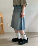 Kotaro Damaged Denim Midi Skirt
