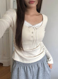 Sojin Lace Shirring Button T-Shirt