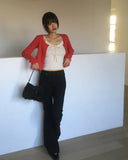 Ponen Cotton Ribbed Crop U-Neck Cardigan