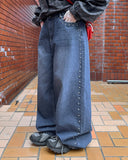 Pony stud washed wide denim pants