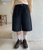 Shuming washed denim half pants