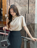 Azrin Half-Neck Drape Short Sleeve T-blouse