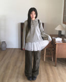 Chocoop dot collar button long sleeve T-shirt