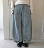 Pesilmo Stitch Denim Balloon Wide Pants