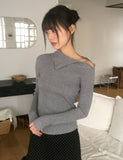 Steep Unbalanced Button Collar Ribbed Knit