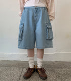 [unisex] Netico Banding Bermuda Denim Cargo Pants