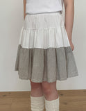 Benudine Check Banding Tiered Midi Skirt