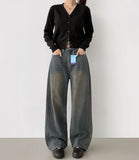 Side Tape Cut Line Brushed Balloon Wide Denim Pants