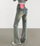 Back Point Pocket Washing Span Straight Bootcut Denim Pants