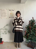 Chocoi banding wool pleated midi skirt