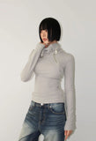 RIBBED ZIP-UP HIGHNECK TOP
