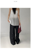 Back Shirring Stopper Nylon Wide Pants