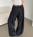 Raw back point button roll-up mega wide fit denim pants