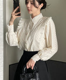 Crea Brushed Lace Collar Puff Blouse