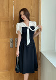 Michelle Tie Color Matching Tulip Flare Long One Piece
