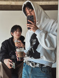 B-Pit Printed Snap Balloon Crop Hoodie