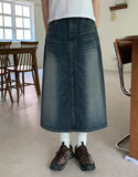 Mellikeu Cat Washing Denim Midi Skirt