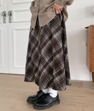 Maidet Pintuck Banding Flared Check Long Skirt