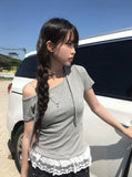 Bulk lace one-off strap short sleeve T-shirt