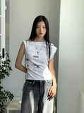 Pebble Hip Lettering Unbalanced Sleeveless