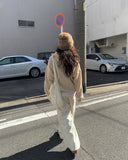 Plan] Vanilla Neck Collar Loose Fit Knit Half Zip-up