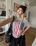 American Vintage Print Off Shoulder Short Sleeve