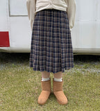 Yudai banding wool check midi skirt