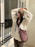 Length cable V-neck loose fit long long sleeve knit